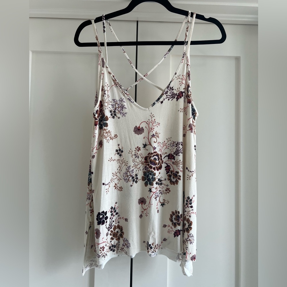 American Eagle Floral White Spaghetti Strap Top